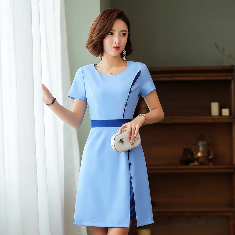 

2019 summer female professional temperament overalls fashion OL dress Short Button Knee-Length Polyester Loose