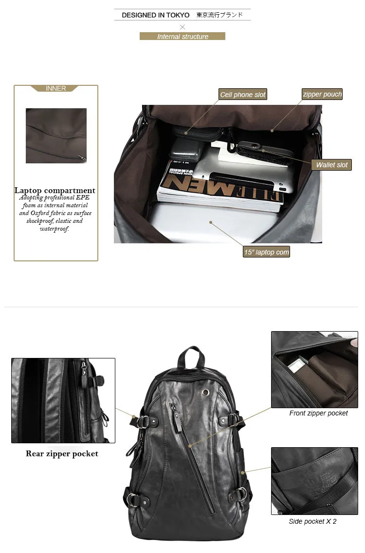 Сплошной цвет(5) pu кожаный мужской повседневный рюкзак wo Мужская школьная сумка 1" Дорожная сумка для ноутбука 46*28 см