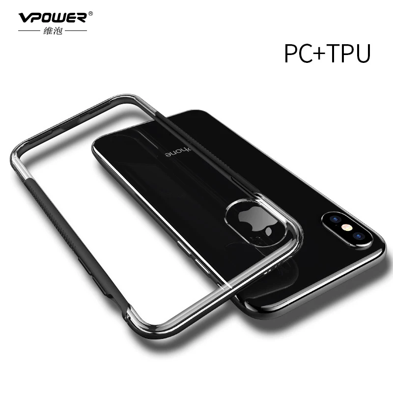 

Vpower for iPhone X 10 TPU+PC Case, transparent clear cover case for iPhone x Case double protect case