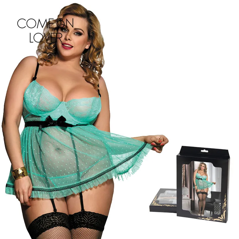 

Comeonlover Night Wear Lingerie Dot Print Sleeveless Sexy Babydoll Large Size Back Open Sleep Wear For Women Transparent RL80198