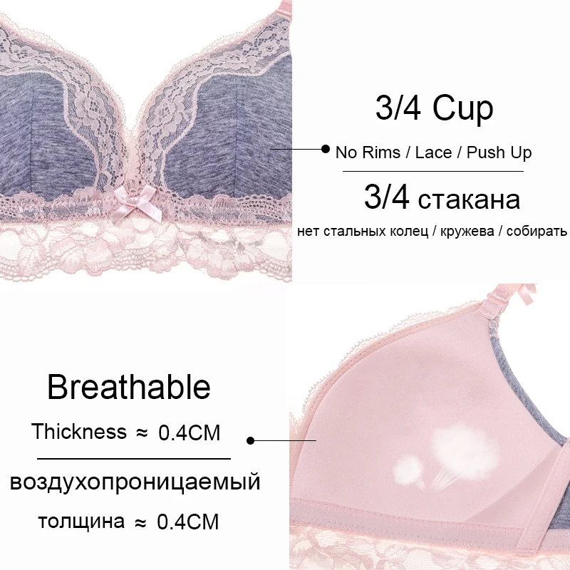 Новое нижнее белье, комплекты кружевных бюстгальтеров, женское сексуальное белье, беспроводной бюстгальтер пуш-ап и трусики, бесшовный хлопковый комплект нижнего белья с вышивкой