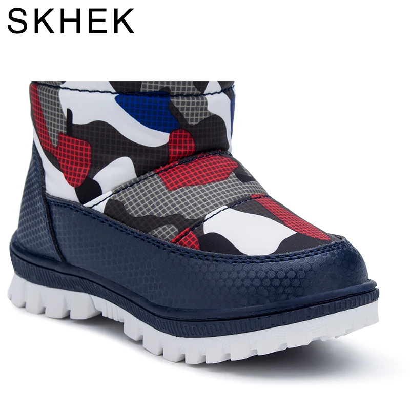 Tanie Skhek 2018 śniegowce dziecięce zimowe buty chłopcy wodoodporne buty modne ciepłe buty dziecięce dla chłopców maluch obuwie rozmiar 22 27