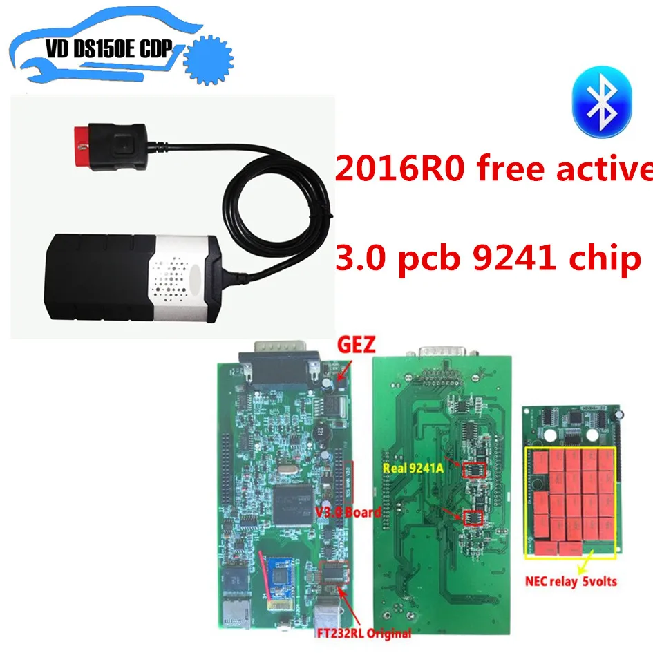 

2016R0 free active CD for delphis vd ds150e cdp pro plus with 3.0 pcb 9241 chip with bluetooth +8pcs full set car cable