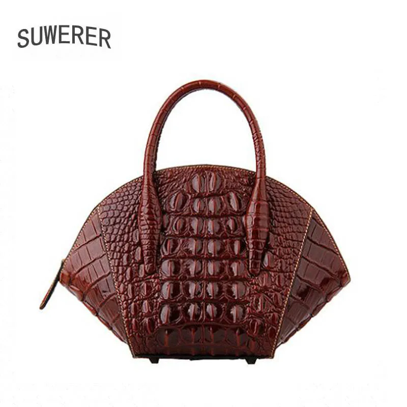 

SUWERER 2019 new women's leather shoulder messenger bag high leather luxury crocodile pattern ladies handbag designer bag