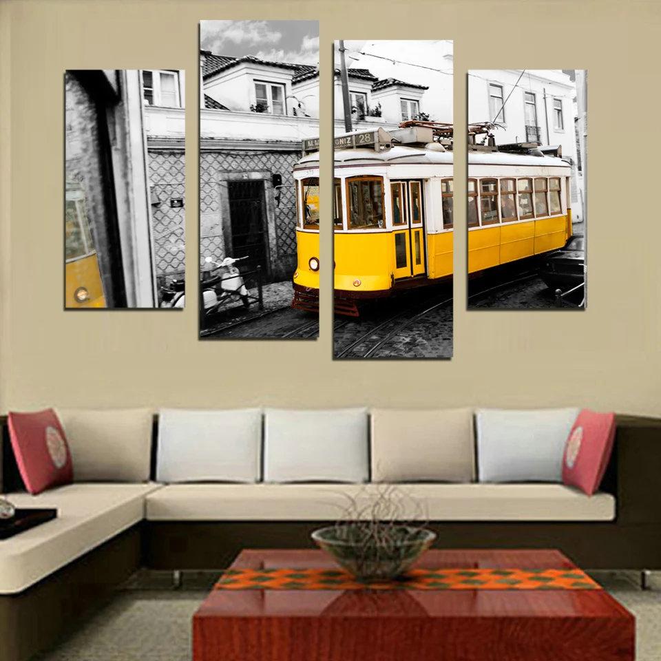 4 шт. Картина на холсте желтая автобус|art pictures|picture for living roomwall art picture |