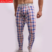 Бренд soutong нижнее белье зимние теплые мужские кальсоны хлопковые клетчатые набивные кальсоны мужские термо домашние штаны термо под брюки