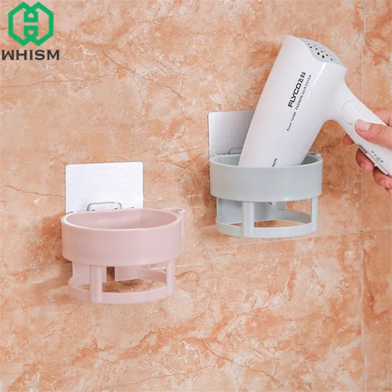 WHISM جدار جبل مُجفف شعر حامل البلاستيك تخزين الرف الالتصاق مجفف الشعر حامل منفاخ رف رف جدار الحمام المنظم