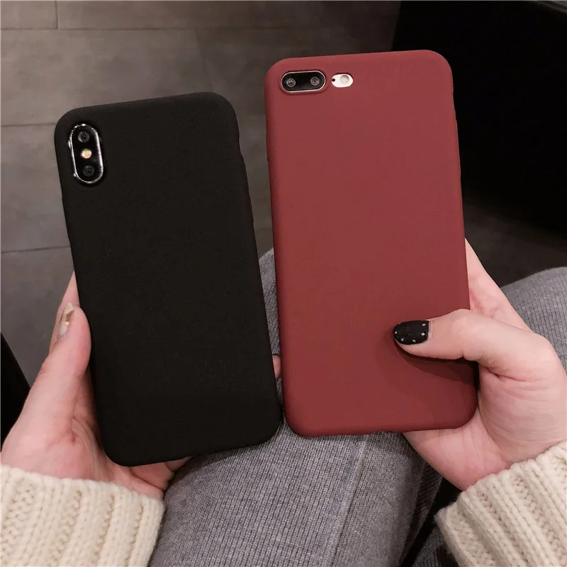 

Case For iphone 7 8 Luxury Solid Color Silicone Couple Phone Case For iphone X 10 6 6s 7 8 Plus XS Max XR Candy Soft Back Cover