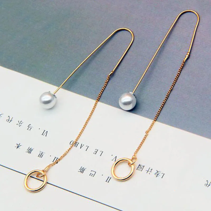 

SHUANGR 4 Design Simple Tassel Earrings Chain Ear Jewelry Simulated Pearl Charm Long Drop Earrings Women Hanging Brincos