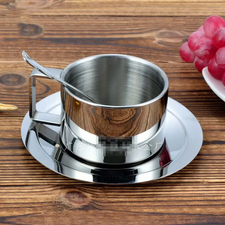 кофейная пара металл с термоизоляцией 50 мл. трамонтина кофейный набор из стали. металлическая чашечка. кружка padia стальная 600 мл. чашки из нержавейки для кофе.