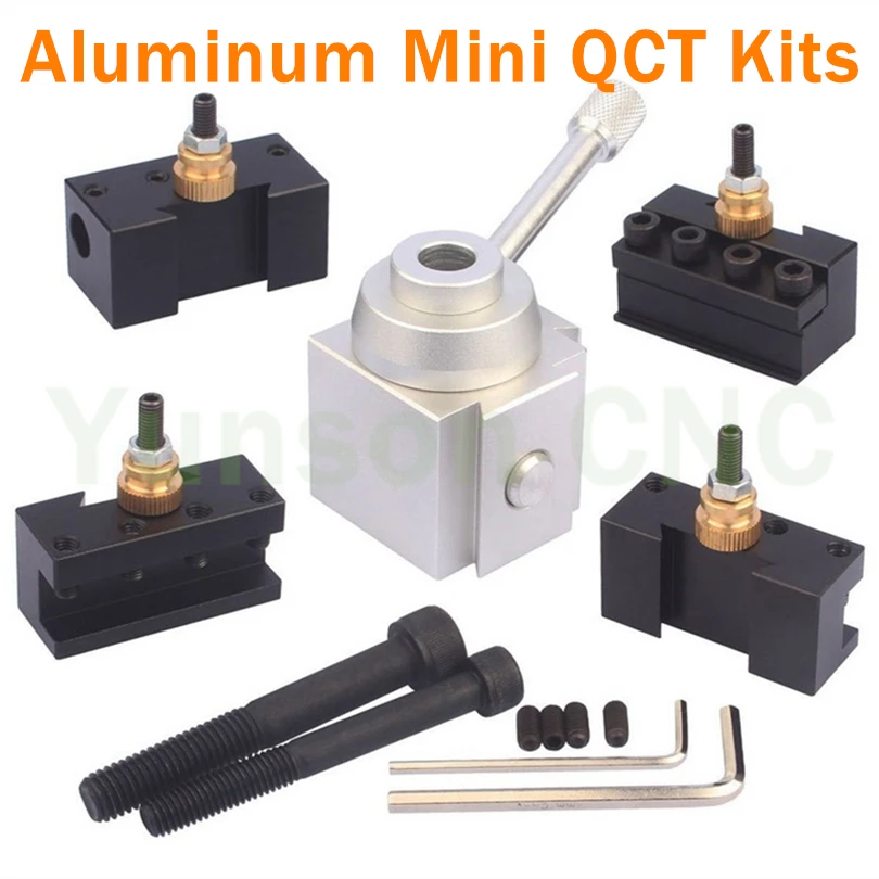 

KX Mini Piston type Aluminum Quick Change Tool QCT Kits 1pcs Tool Post turret+4pcs Tool holders for 7*12,7*14,7*16 Mini Lathe