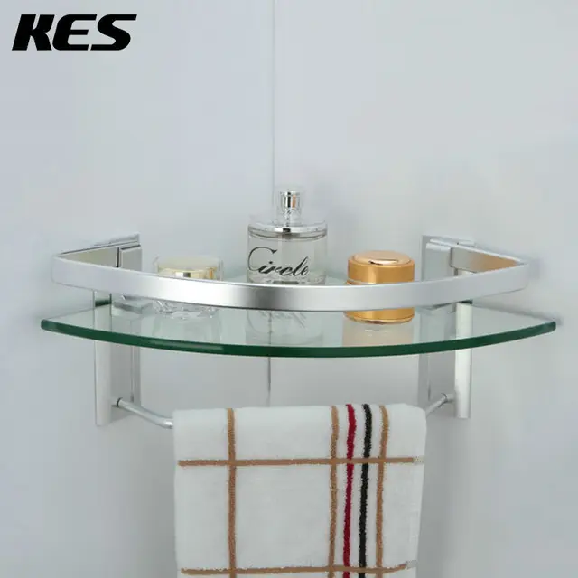 KES A4123A Aluminum Bathroom Glass Corner Shelf with Towel Bar Wall
