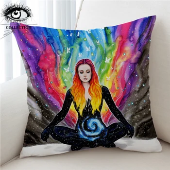 

Meditation by Pixie Cold Art Cushion Cover Colorful Pillow Case Watercolor Yoga Throw Cover Relax Zen Girl Pillowcase 45x45cm