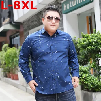 

new Plus size 8XL 7XL Casual Shirt Men Autumn Social Print Dress Slim Fit Long Sleeve Shirt Male Brand Clothing Chemise Homme