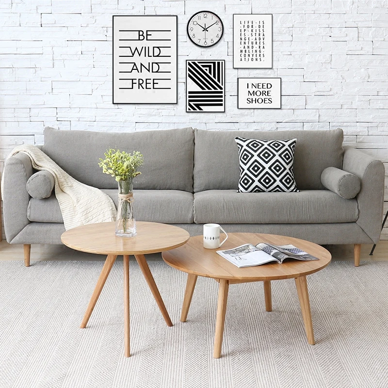 Small round table coffee table combination solid wood round minimalist side table living room log sofa side tea table Small round table coffee table combination solid wood round minimalist side table living room log sofa side tea table
