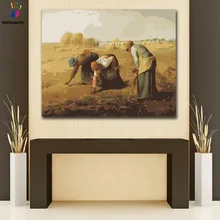 Сделай Сам Раскрашивание картины по номерам с цветами Gleaners Jean-Francois Millet Картина Рисунок Живопись по номерам в рамке дома