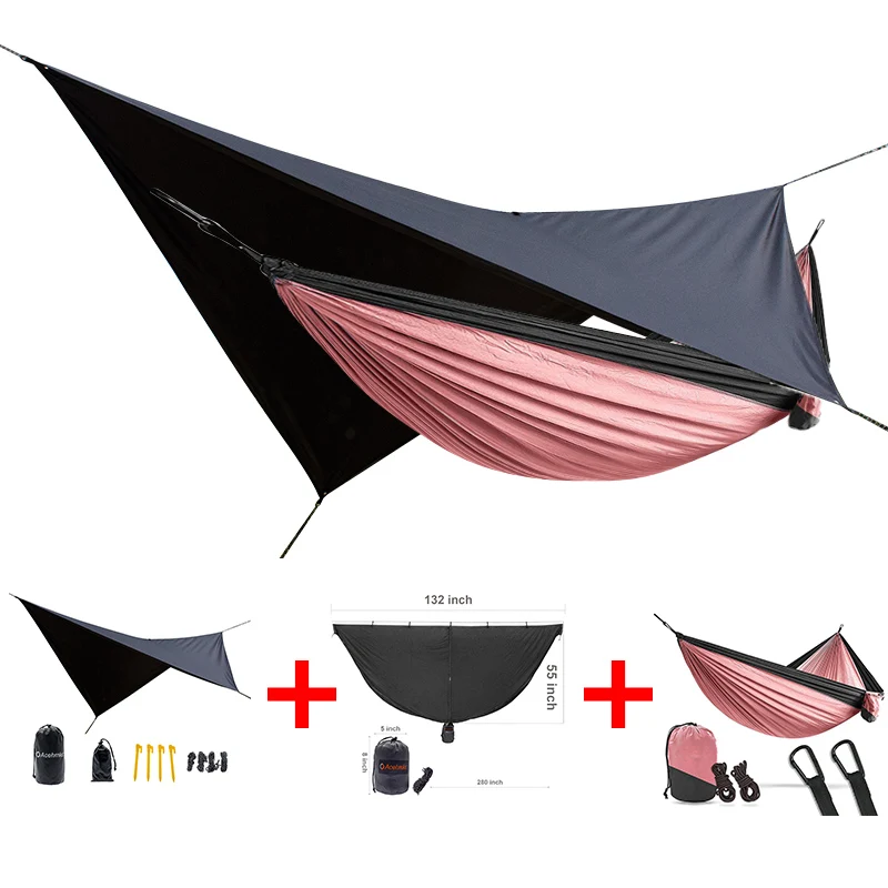 

waterproof rain tarp can be used as a mat easy to set mosquito net portable double person hammock 3 in one packet