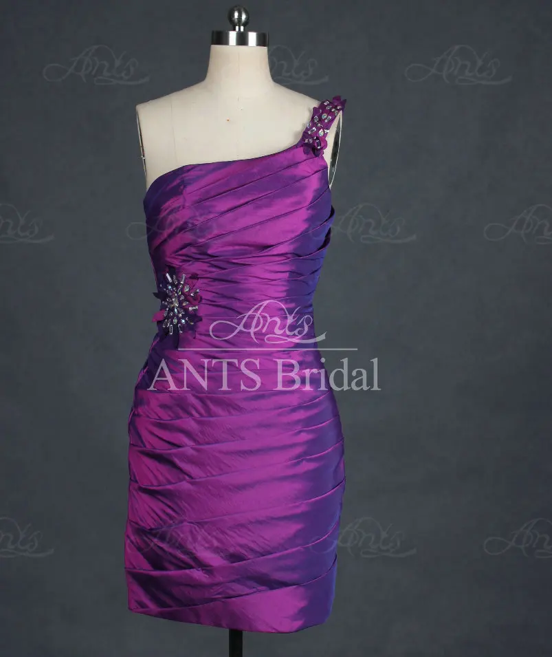 RE384 New Designer One shoulder Taffeta Purple Cocktail Dresses Real