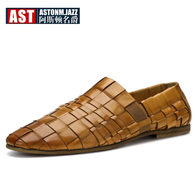 mens leather woven slip on shoes