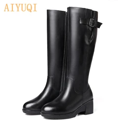 AIYUQI wool women's boots 2019 women winter high boots thick warm non-slip large size 43 full genuine leather snow boots women AIYUQI wool women's boots 2019 women winter high boots thick warm non-slip large size 43 full genuine leather snow boots women
