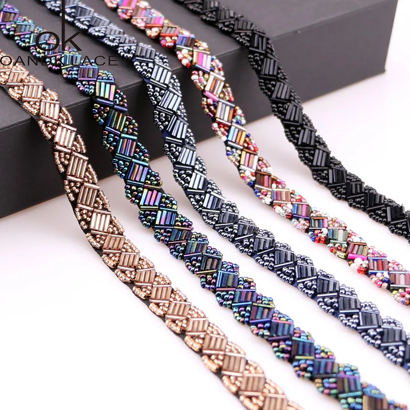 1yard/lot Beaded Lace Trim Tape Fabric Ribbon DIY Collar Sewing Garment Headdress materials Leaf Lace