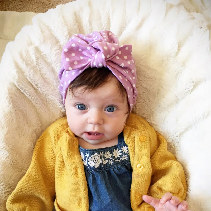 

1pc Sweet Dot Baby Girl Hat with Bow Candy Color Baby Kids Turban Cap for Children Girls Elastic Hats Newborn Infant Accessories
