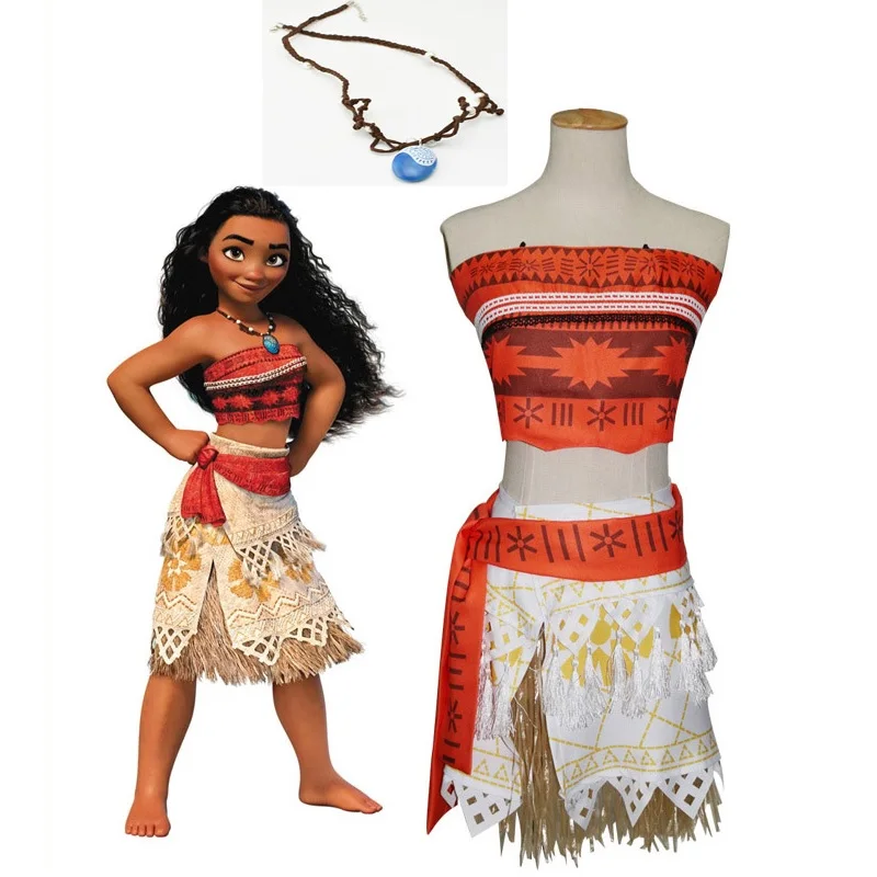 

Women Kids Movie Moana Princess Dress Necklace Set Cosplay Costume Princess Vaiana Skirt Costume