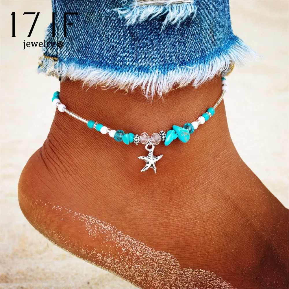 DAXI Bohemian Starfish Anklets For Women Multi Layer Beads Stone Initial Anklet Bracelets Female Boheme Handmade Foot Jewelry | Украшения и