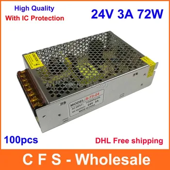

100piece/lot 72W 24V 3A Switching power supply Driver For LED Light Strip AC100-240V Factory Supplier Free Fedex DHL shipping