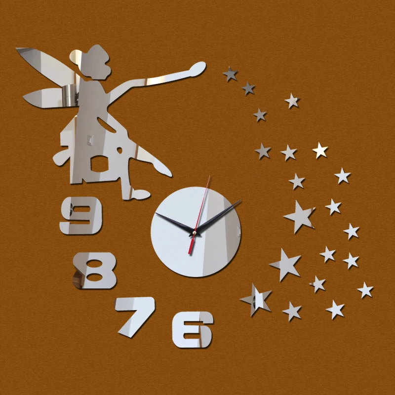 Новые Настенные часы reloj de pared angel stars diy роскошные зеркальные часы Номер ватче Декор 3d на детской комнате