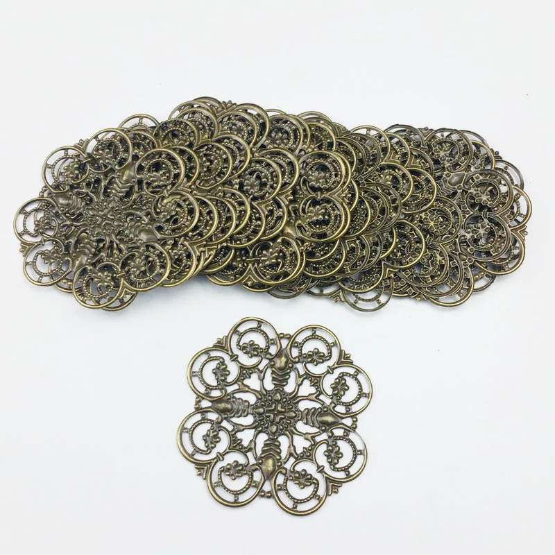

52mm 20pcs Wholesale Filigree crafts Hollow Embellishments Findings,Jewelry Accessories,Bronze Tone ornaments