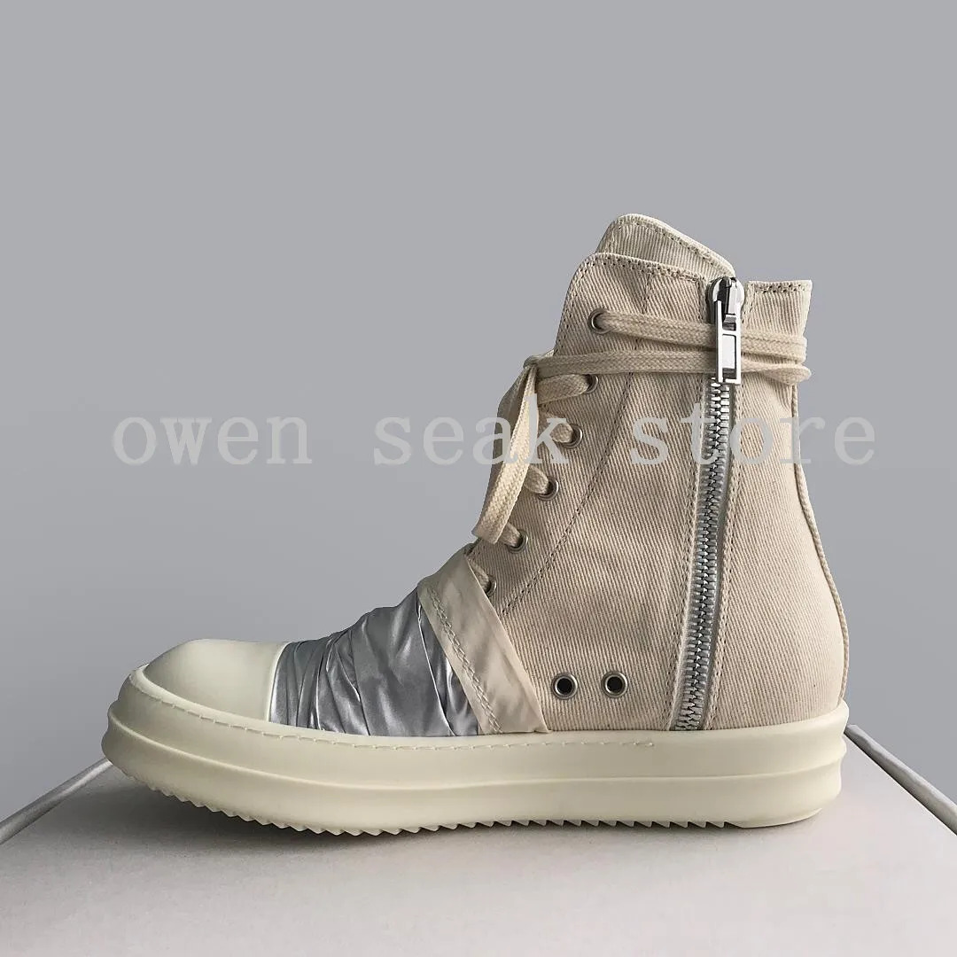 19ss Owen Seak Men Casual Canvas Shoes High-TOP Ankle Lace Up Luxury Trainers Sneakers Boots Brand Zip Flats Shoes Big Size