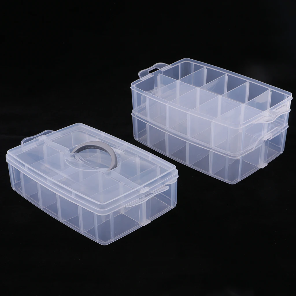 MagiDeal 3 Layer Stackable Clear Plastic Jewelry Bead Box Organizer Toy Storage Case Container with Adjustable Dividers 30 Grids