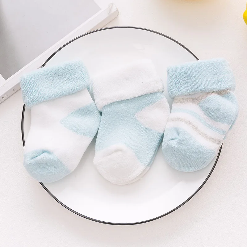 

3 Pack Baby Socks Winter Blue Pink Yellow and White Strip Cotton Socks for Newborn Baby Boys and Girls 0-3 3-6 6-12 12-24 Months