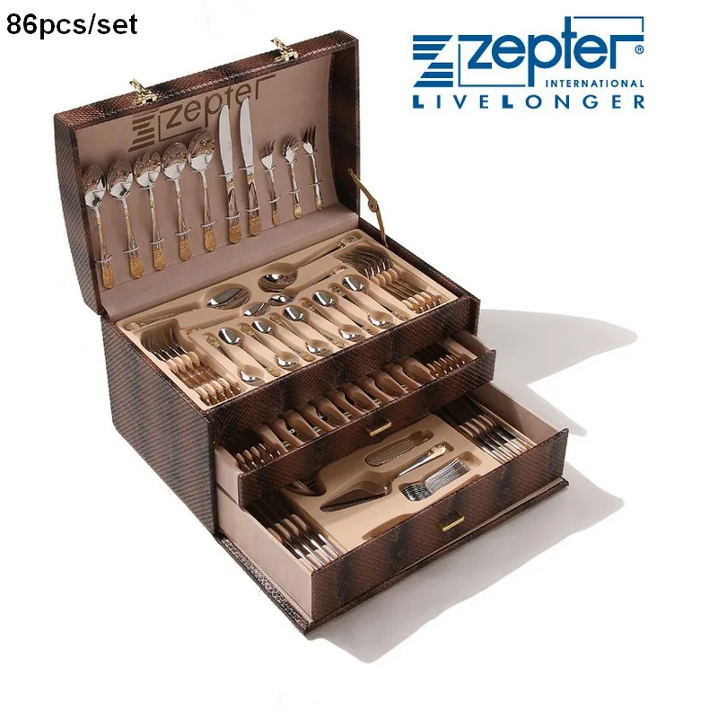 

86 Pieces Germany Brand 18/10 Multifunctional Luxury Gold Inlay Stainless Steel Cutlery Set HomeTableware Silverware Knife set