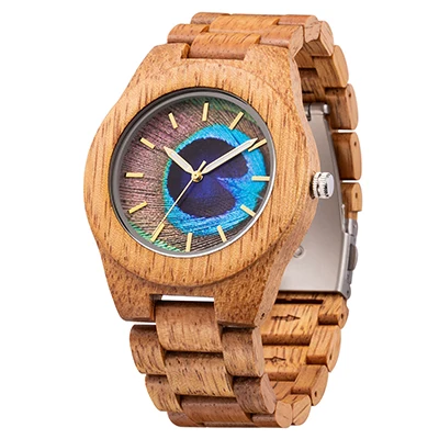 MUJUZE новые деревянные часы для мужчин Павлин Дизайнерские деревянные часы для мужчин в японском движении - Цвет: mango wood
