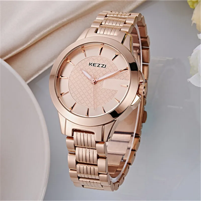 New Clock gold Fashion Men watch full gold Stainless Steel Quartz watches Wrist Watch Wholesale KEZZI