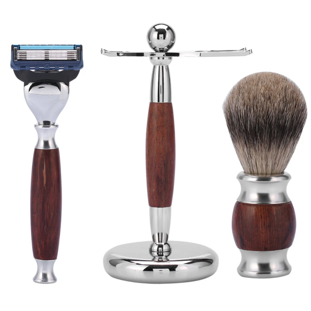 Buy 3 PCS Men's Shaving Set Brush Safety Stand Badger