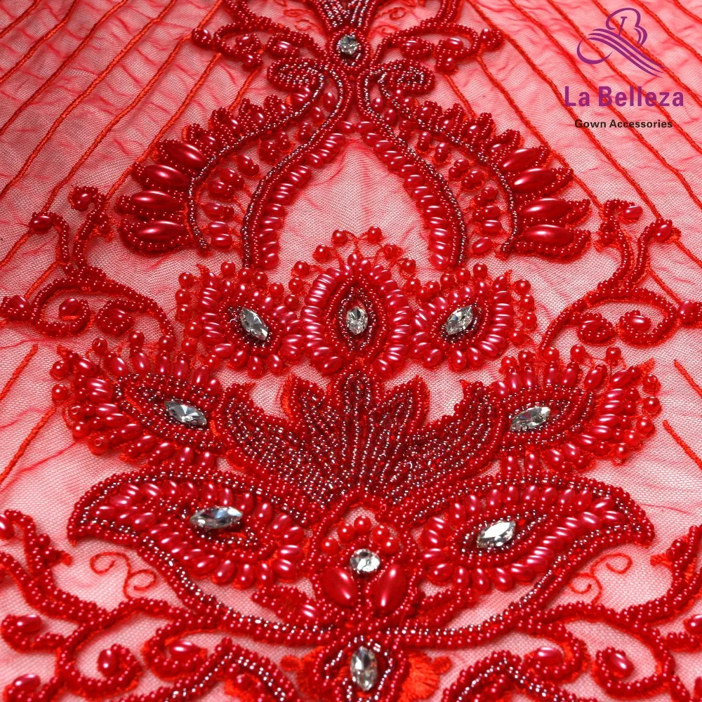 La Belleza 1 ярд Тяжелая ручная работа Бисером кружевная ткань кристалл кружева красный/темно-синий/слоновая кость/золото свадебное платье кружевная ткань 49 ''ширина