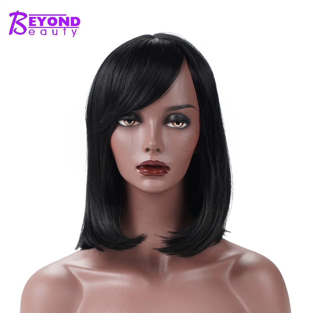 Synthetic Medium Straight Hair Wigs For Women Natural Black Afro Womens