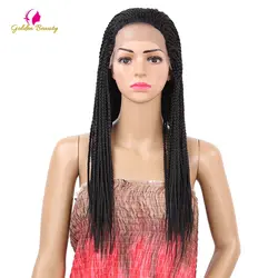 Золотой Красота 22 дюймов длинные черные синтетические волосы Синтетические волосы на кружеве коса парик с дышащей Кепки для Для женщин