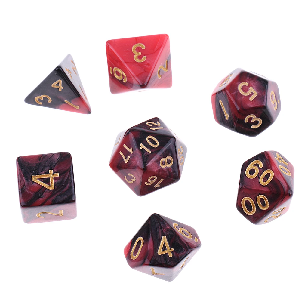 Perfeclan 7x многогранные Dice D20 D12 D10 D8 D6 D4 для Подземелья и Драконы красный и черный Вечерние игра в кости поставки