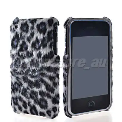 LEOPARD GREY HARD WOOL FEATHER CASE COVER + SCREEN FOR APPLE IPHONE 3G 3GS 263 |