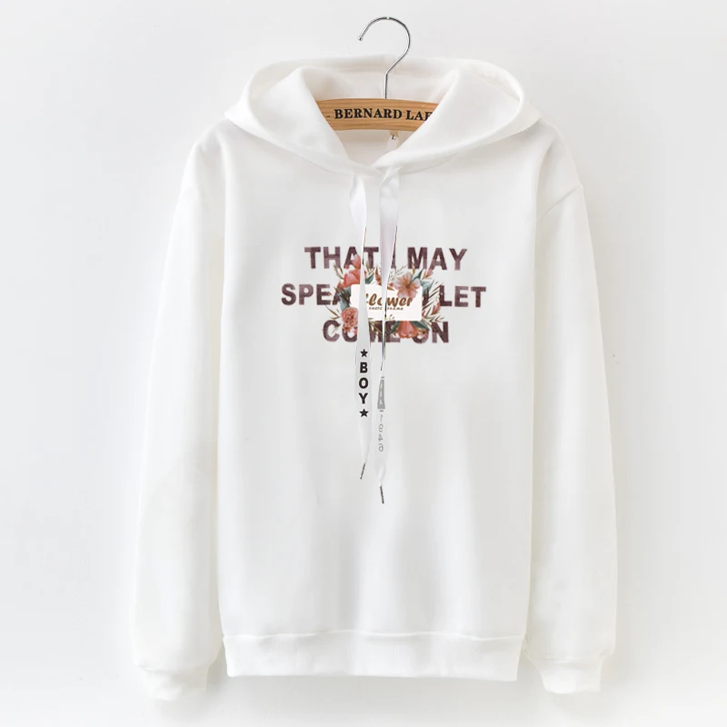 2018 Women's Hooded Sweatshirt New Casual Top Applique Lettering Rose Solid Slim Women's Fashion Top Black and White Grey Pink