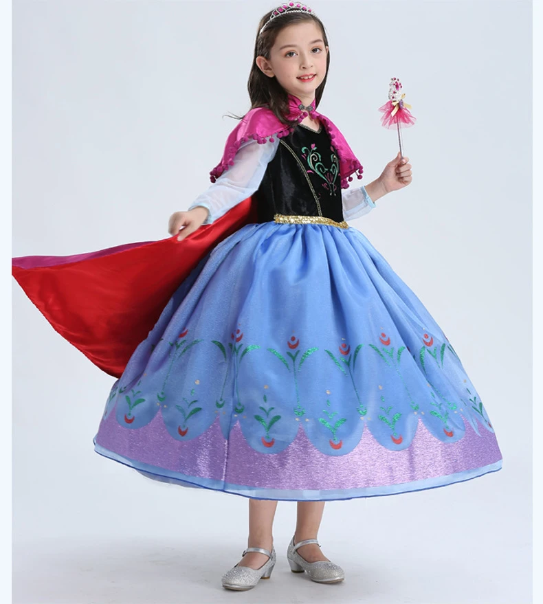 

Girls Anna Elsa Dress with Cape Princess Dress up