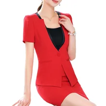 Новая модная женская юбка костюм наборы блейзер с короткими рукавами и юбка для летних офисных леди плюс размерная форма Рабочая одежда