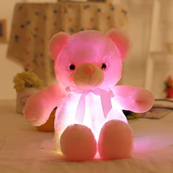 Лавандовый фиолетовый запах плюшевый мишка светящийся плюшевый бант светящаяся Ночная кукла-компаньон однотонная 50 см - Цвет: Pink teddy bear