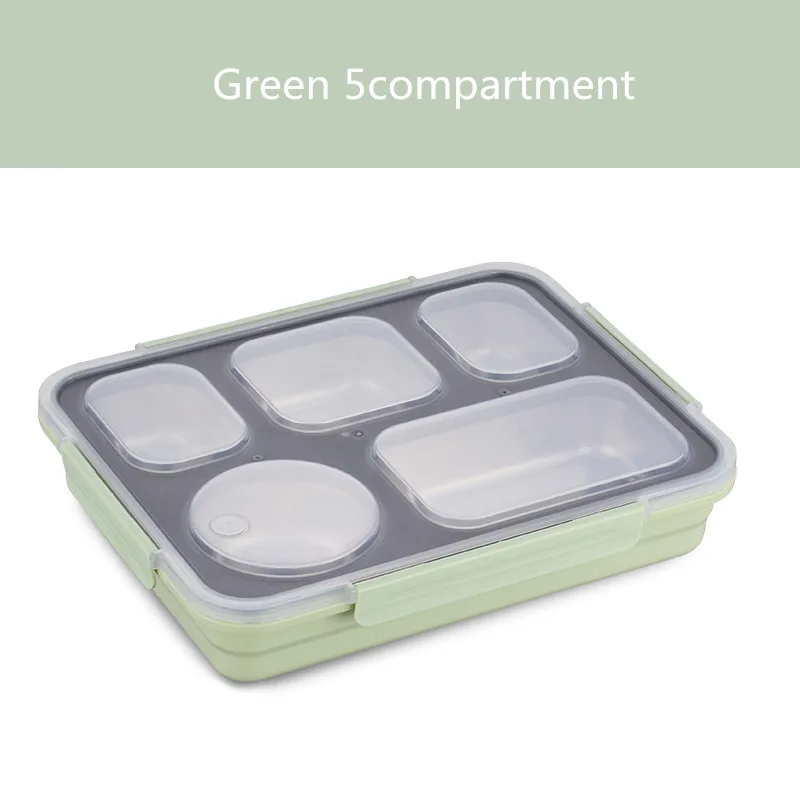 Baispo Leakproof Lunch Box Thermal Bento Box with Tableware Food Container with Compartments For Students Office Worker - Цвет: Green 5compartment