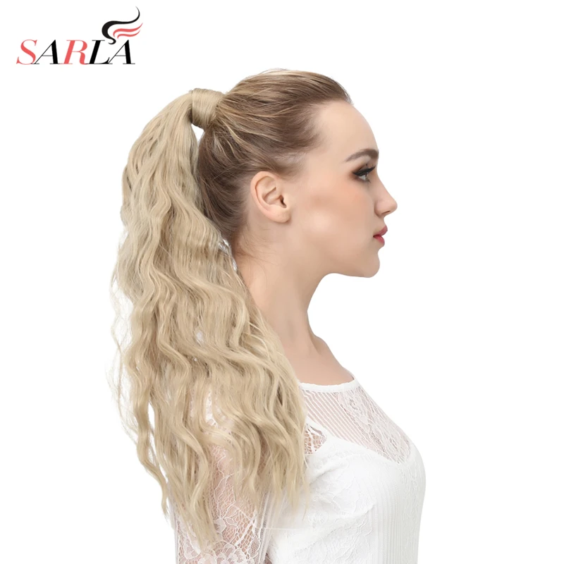 SARLA 22'' Kinky Straight Synthetic Ponytail Extensions Clip-in Pony Tail Natural Hair Extension Heat Resistant Hair Pieces P009