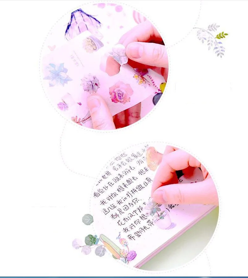 6pc kleine frische süße Mädchen Herz handgemalte dekorative Tagebuch Papier Blume Pflanze Aufkleber Scrap booking DIY lernen Briefpapier – Detail 5